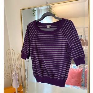 Purple and gray striped quarter sleeve top